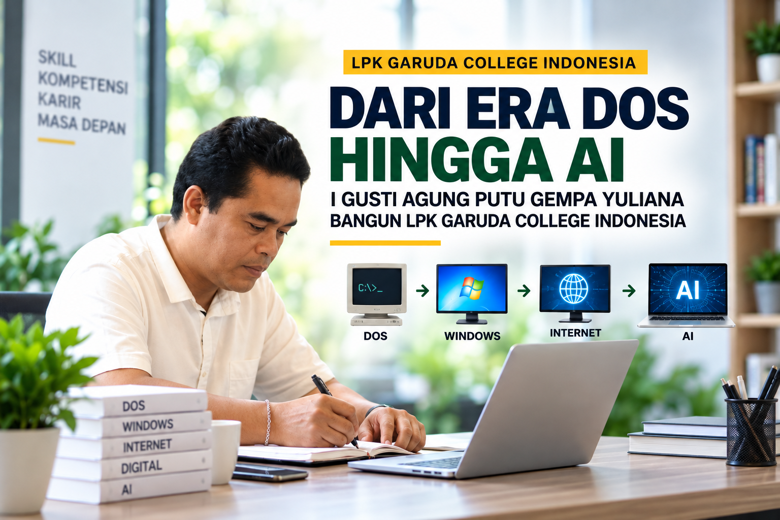DARI ERA DOS HINGGA AI, AGUNG GEMPA BANGUN LPK GARUDA COLLEGE INDONESIA